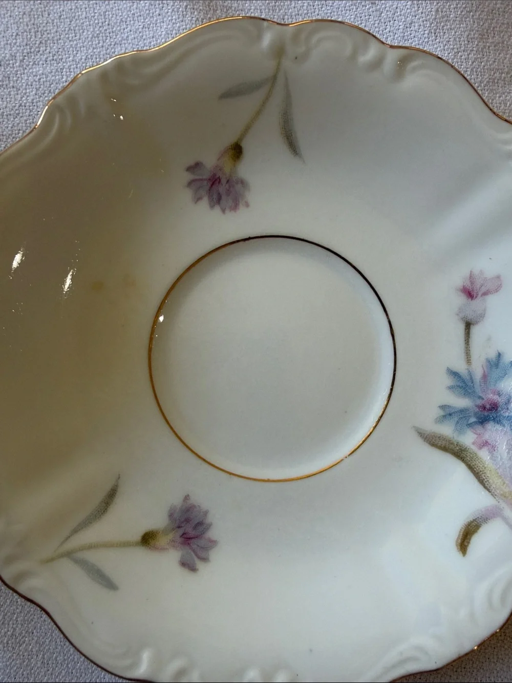 Occupied Japan Porcelain Floral Teacup and Saucer with Gold Trim